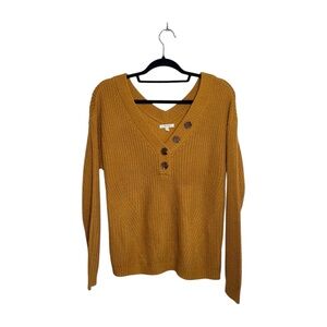 Maurices Highland Henley Sweater Solid Mustard Yellow V-neck Knit Medium Women’s